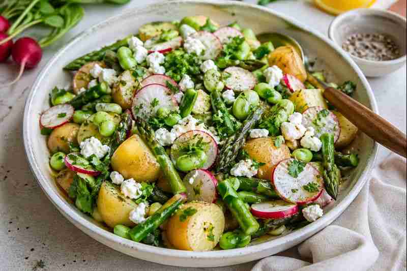 🌱 Lente-aardappelsalade met groene asperges, tuinbonen en feta