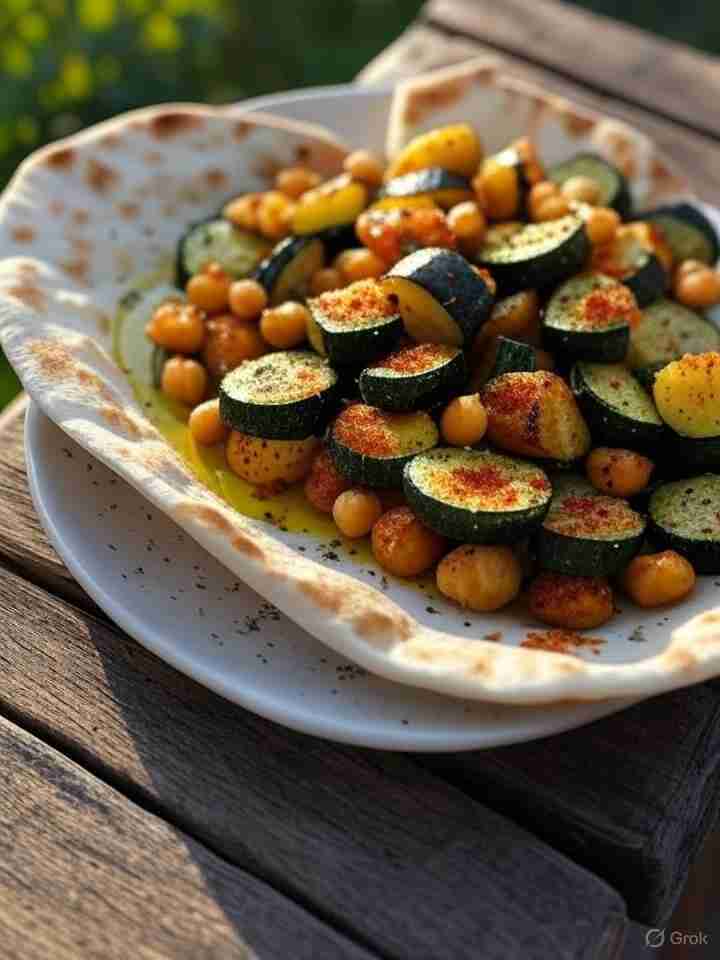 Geroosterde Groente met Kikkererwten en Pita