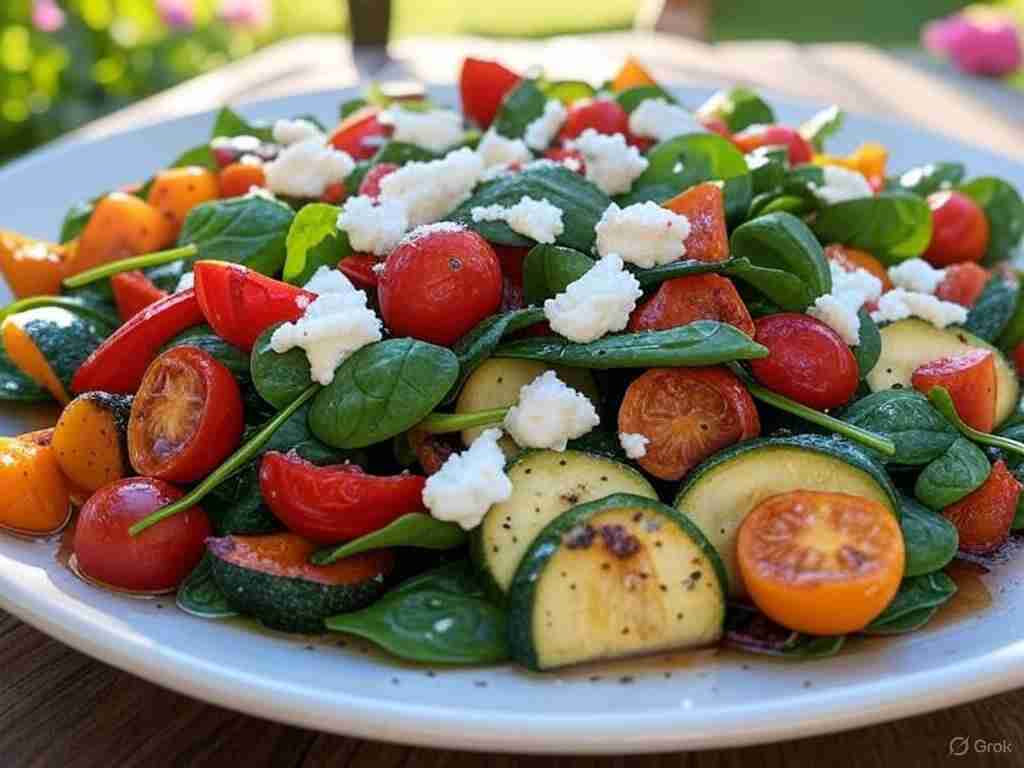 Geroosterde Groentesalade met Spinazie en Geitenkaas