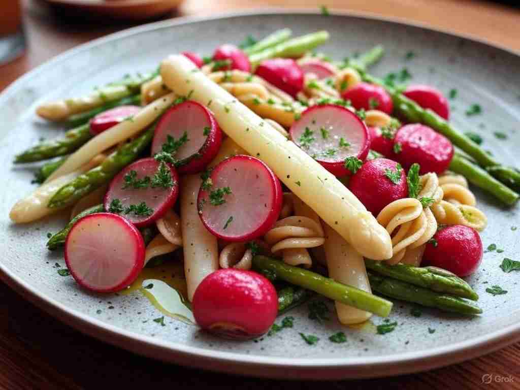 Geroosterde Radijs en Asperge Pasta met Kruidenolie