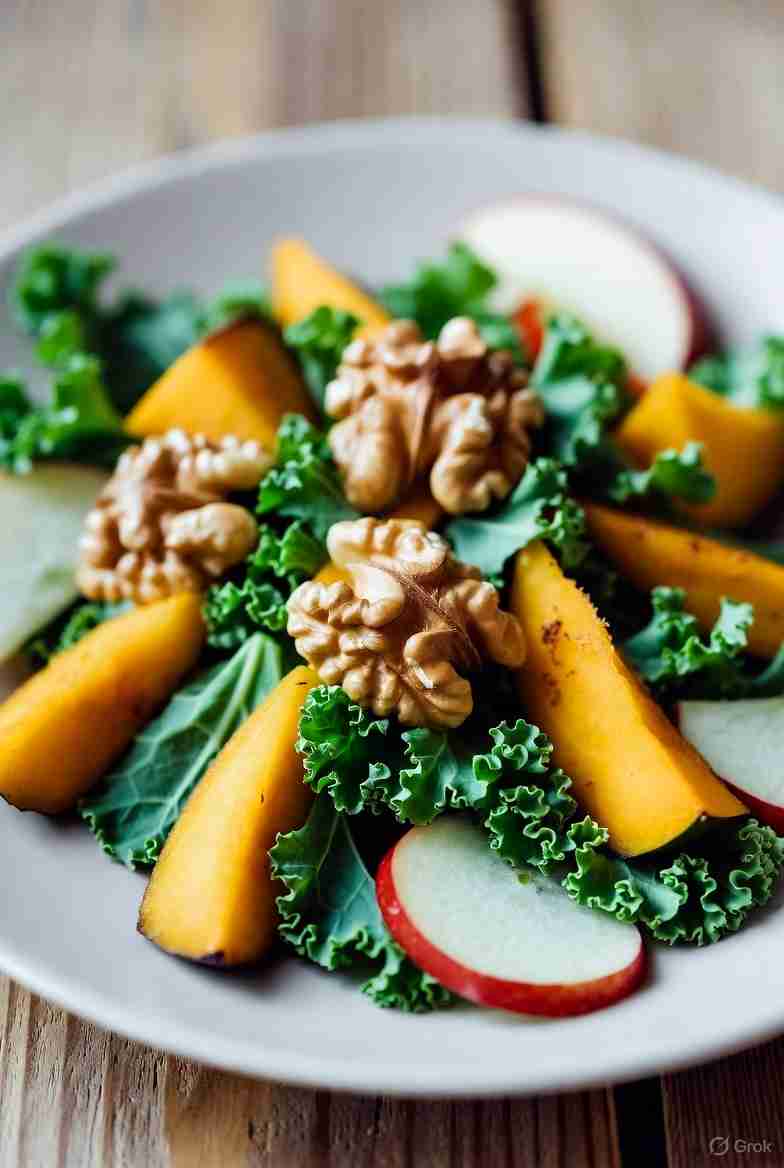 Herfstige Pompoen Walnoot Salade met Boerenkool en Appel