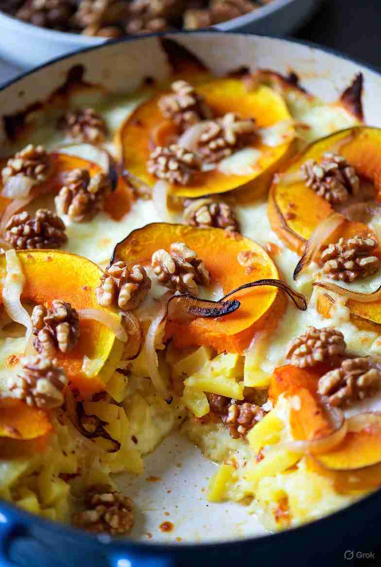 Herfstige Pompoen Ovenschotel met Walnoten en Kaas
