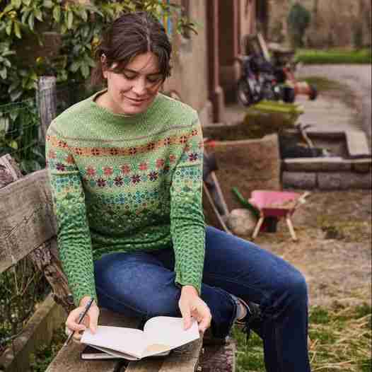 Jacquard trui van bio merinowol en bio katoen mos motief