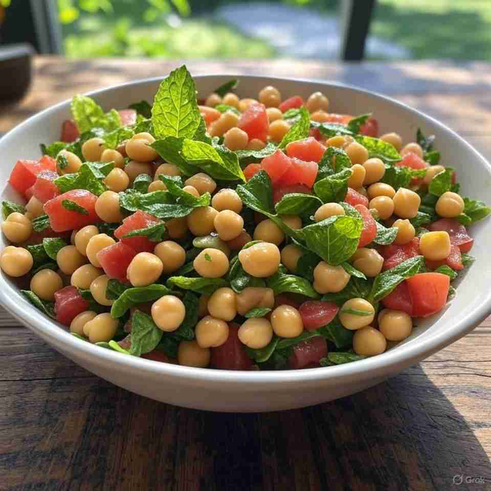 Koude Kikkererwtensalade met Tomaat en Munt