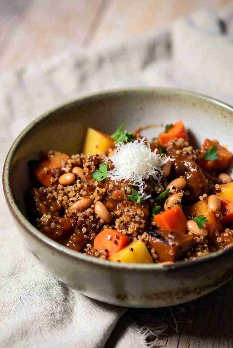 Quinoa Bonenstoofpot met Wintergroenten en Kaas