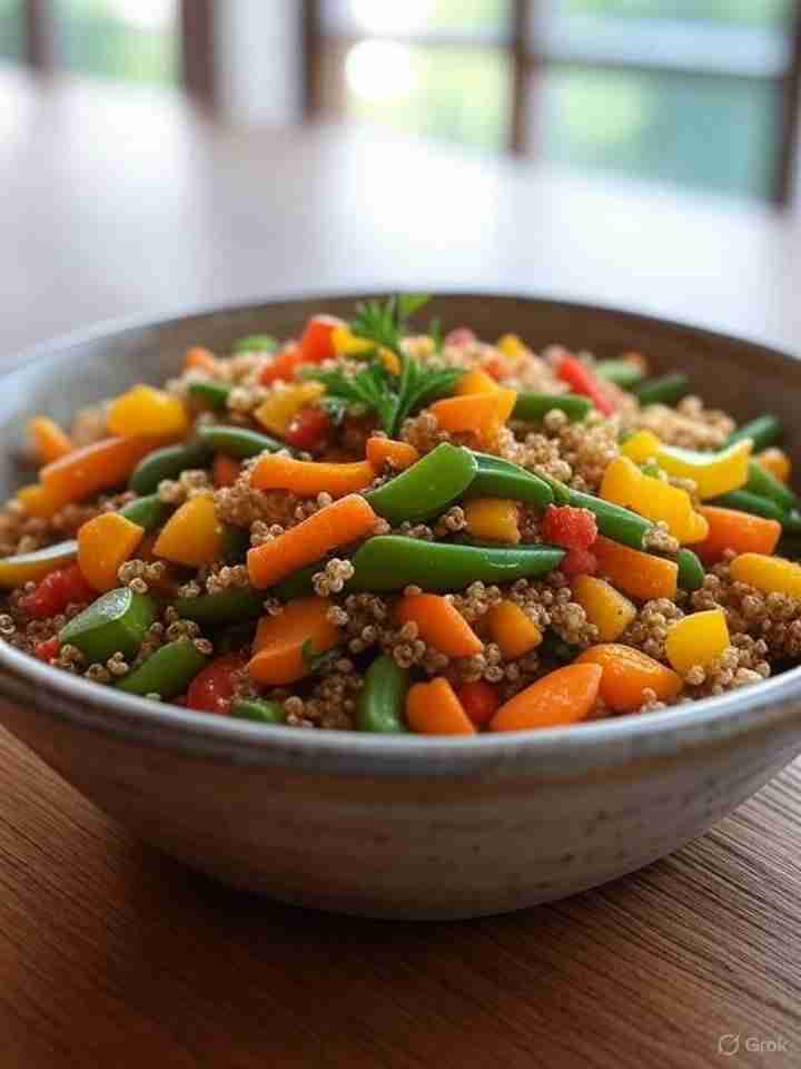 Quinoa-groenteschotel met seizoensgroenten