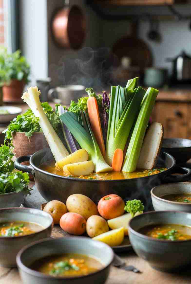 Vegetarische Wintergroentesoep met Linzen