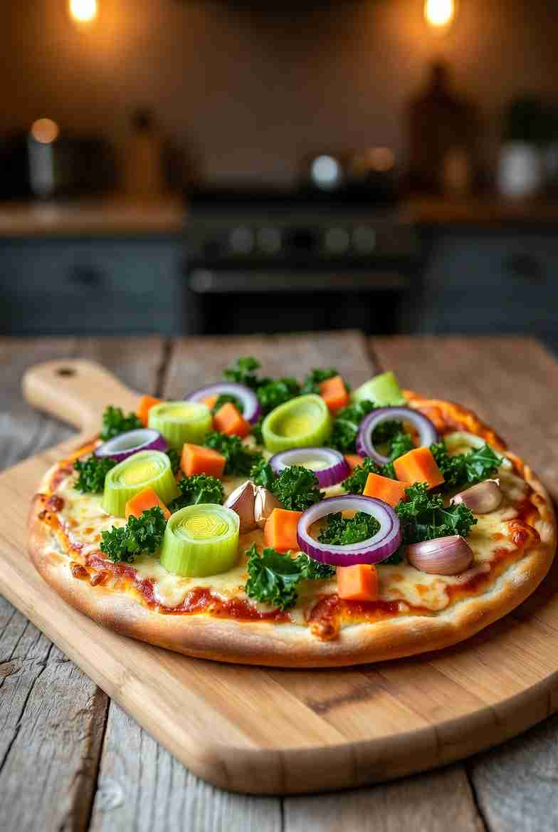 Winterse Vegetarische Pizza met Lokale Wintergroenten