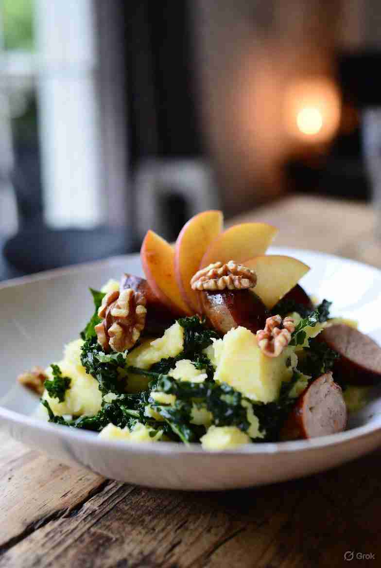 Winterse boerenkoolstamppot met appel en walnoten