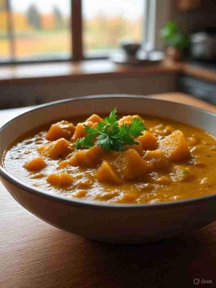 Pittige Pompoen-Quince Curry met Bruine Rijst – Een kruidige herfstschotel